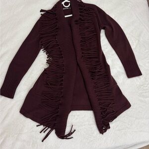Elegant Fringed Maroon Cardigan